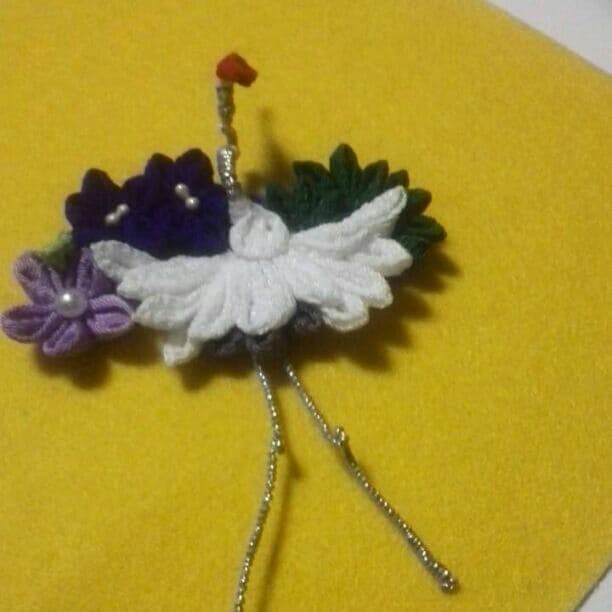 正月　おひな祭りに！　おばあちゃんの手作り　ちりめん　つまみ細工　鶴　正月飾り