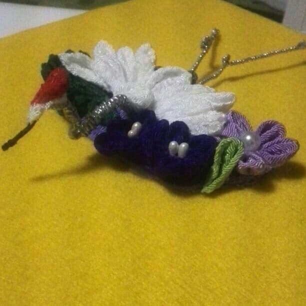 正月　おひな祭りに！　おばあちゃんの手作り　ちりめん　つまみ細工　鶴　正月飾り