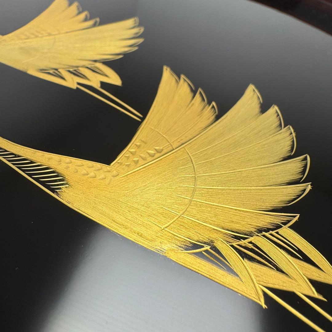 未使用 輪島塗 沈金 トレー お盆 膳 鶴 高級 漆 漆器 飾り 共箱 説明書