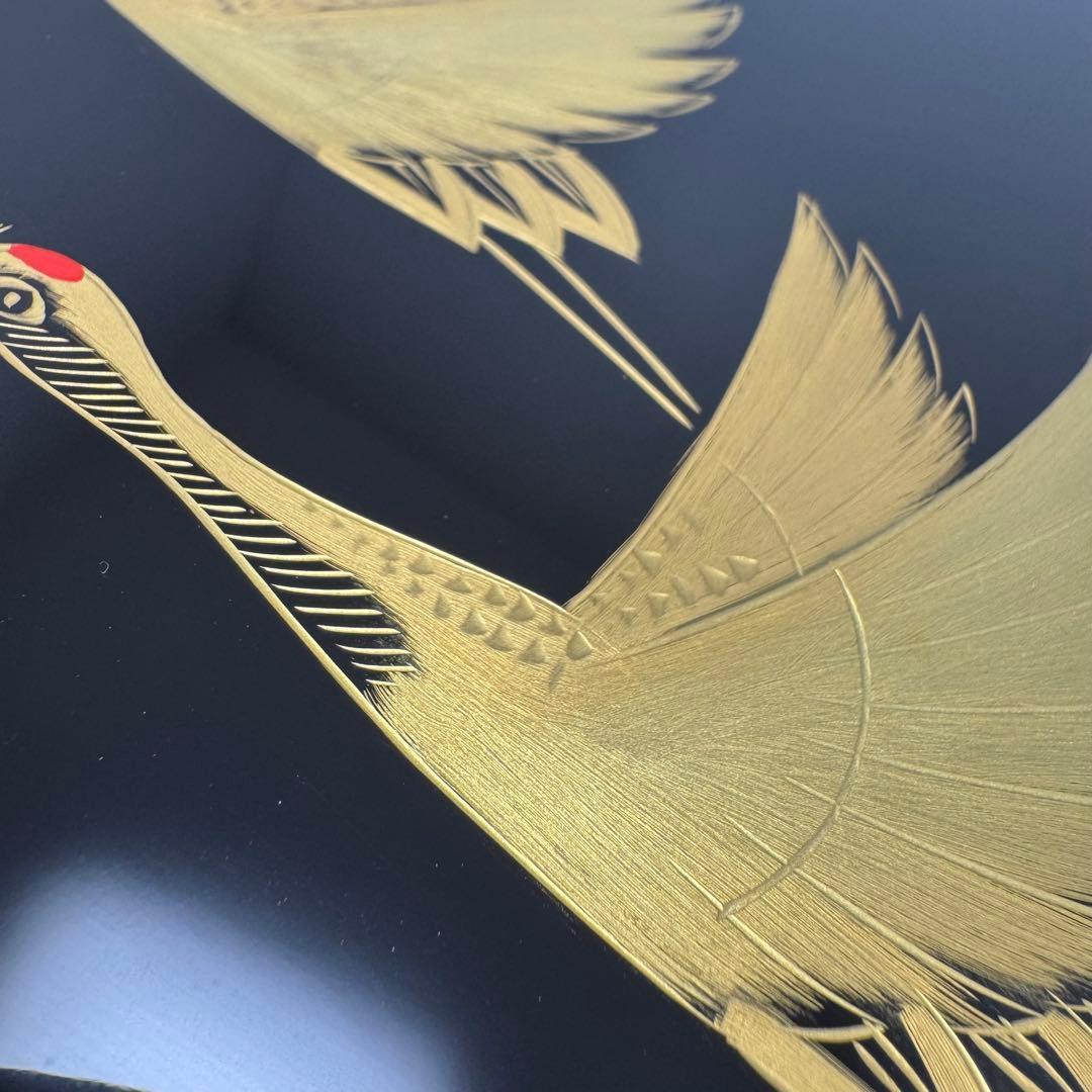 未使用 輪島塗 沈金 トレー お盆 膳 鶴 高級 漆 漆器 飾り 共箱 説明書