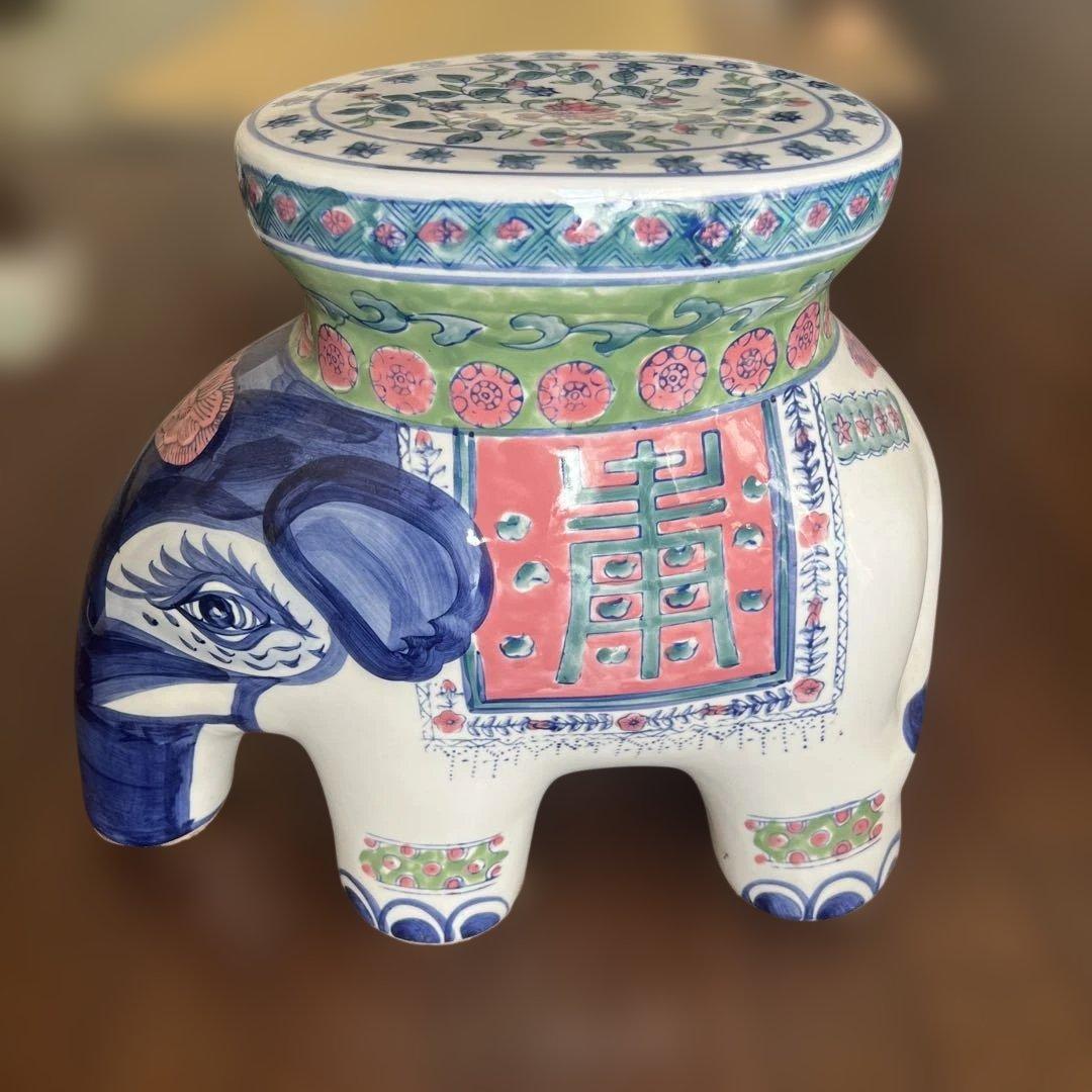 アンティーク 陶器製 ガネーシャ 象 エレファント ガーデニング スツール イス