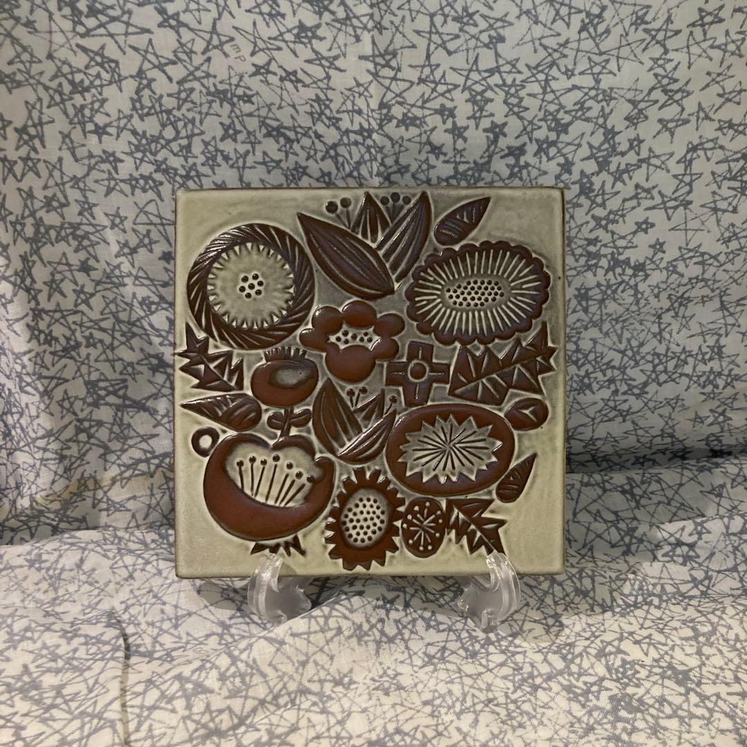 バーズワーズ　陶版　陶版　flowers 花柄浮き彫り陶器置物 インテリア