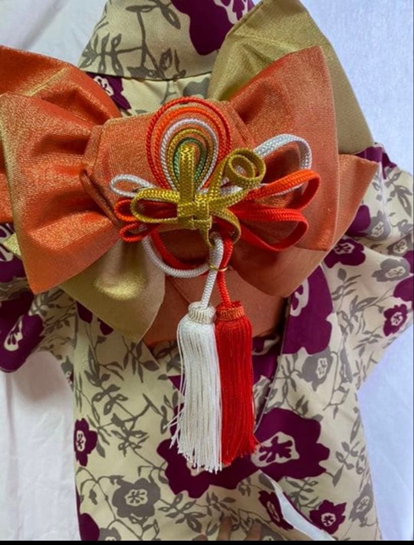 一度着用レトロ柄着物と長襦袢を使った7歳振袖セット