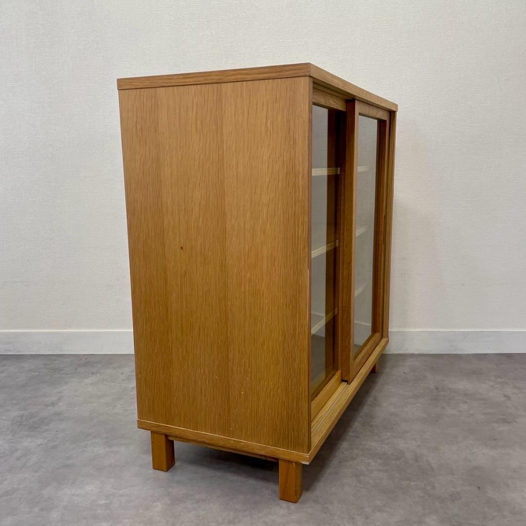 廃盤 無印良品 木製キャビネット ガラス扉 オーク材 脚付き 収納