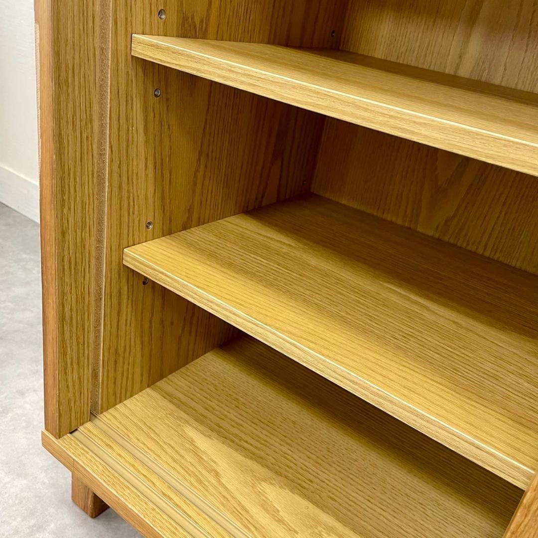 廃盤 無印良品 木製キャビネット ガラス扉 オーク材 脚付き 収納