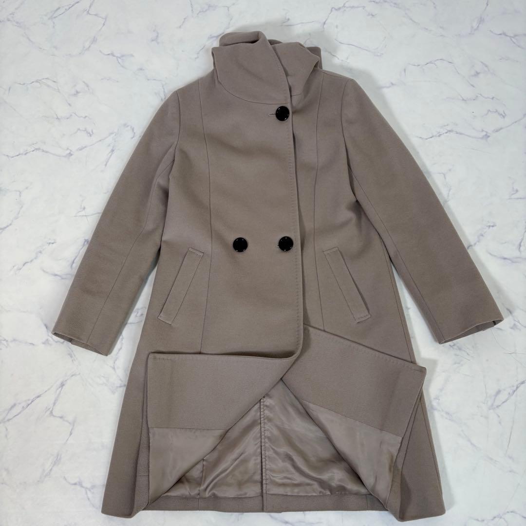 美品 23区 アンゴラ混 ビーバーダブルコート フード ベージュ38