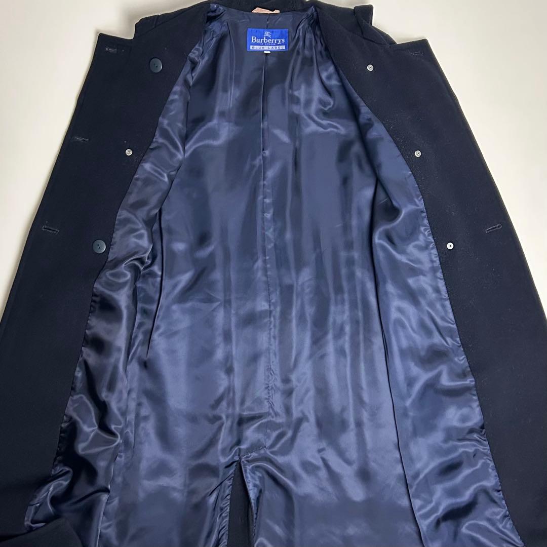 90s【美品】バーバリーズ/ダブルボタンフーデッドロングコート/ネイビー/40号