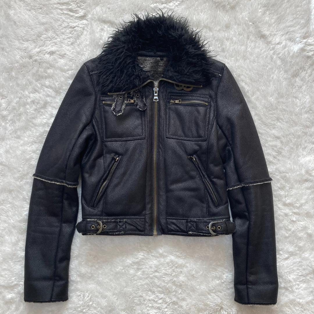 y2k エゴイスト EGOIST ファー ライダースジャケット ムートン調 M