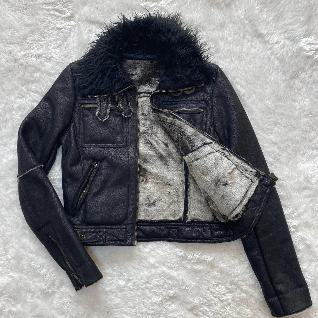 y2k エゴイスト EGOIST ファー ライダースジャケット ムートン調 M