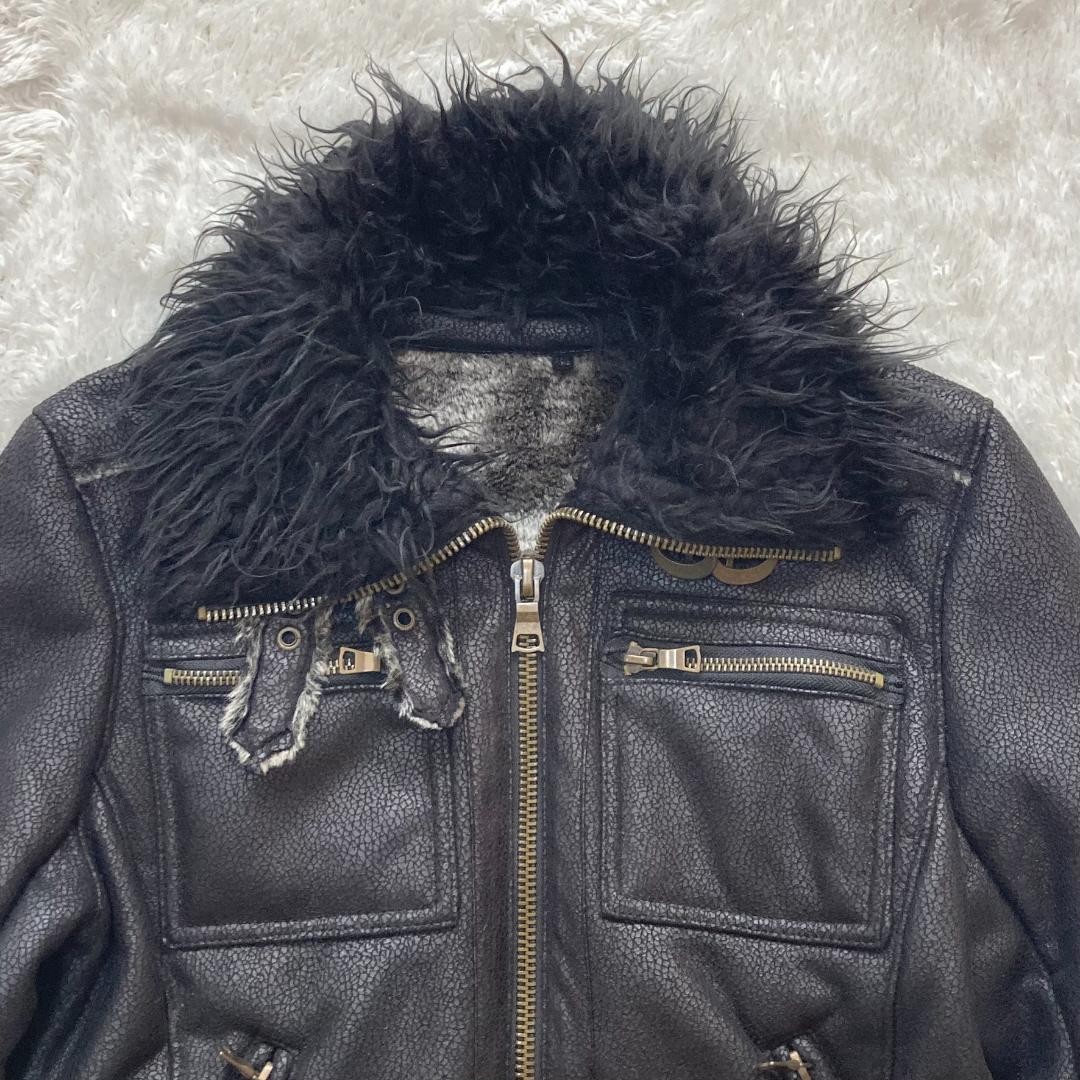 y2k エゴイスト EGOIST ファー ライダースジャケット ムートン調 M