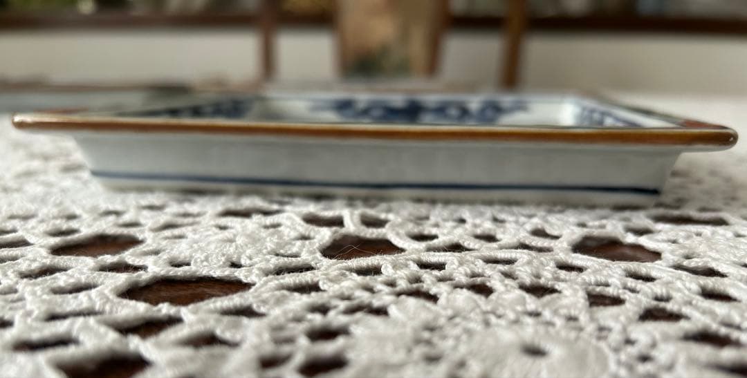 京焼 清水焼 京泉 染付山水牡丹唐草 角皿 5