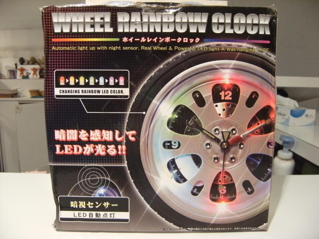 ホイール レインボー クロック タイヤ 時計★LED自動点灯 暗視センサー 旧車