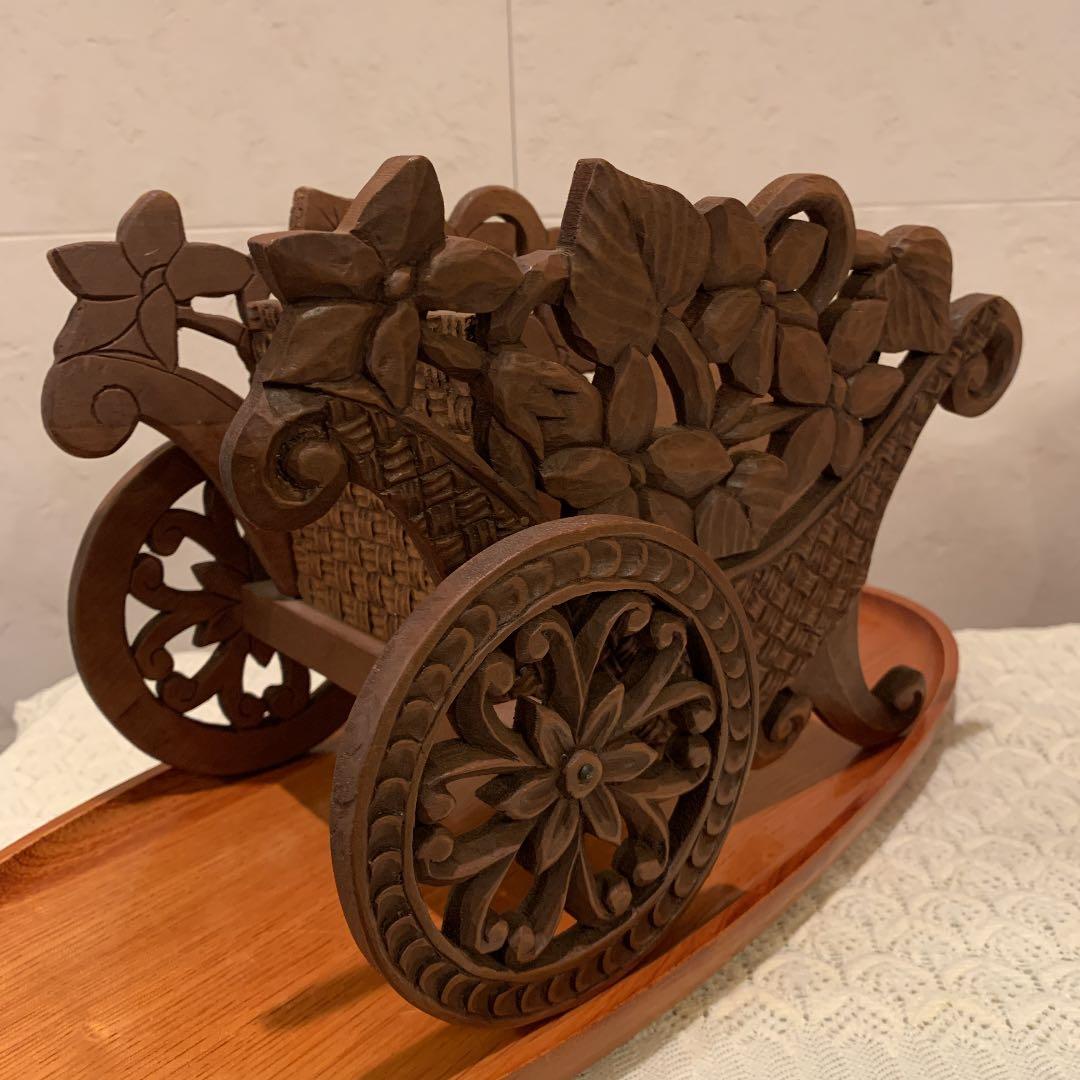 スミレ　手押し車　花籠　花車　木製　ヴィンテージ