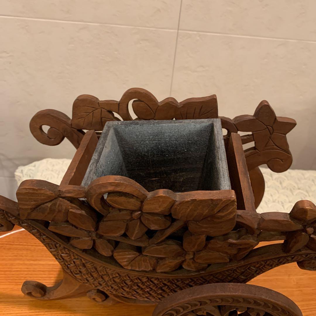 スミレ　手押し車　花籠　花車　木製　ヴィンテージ