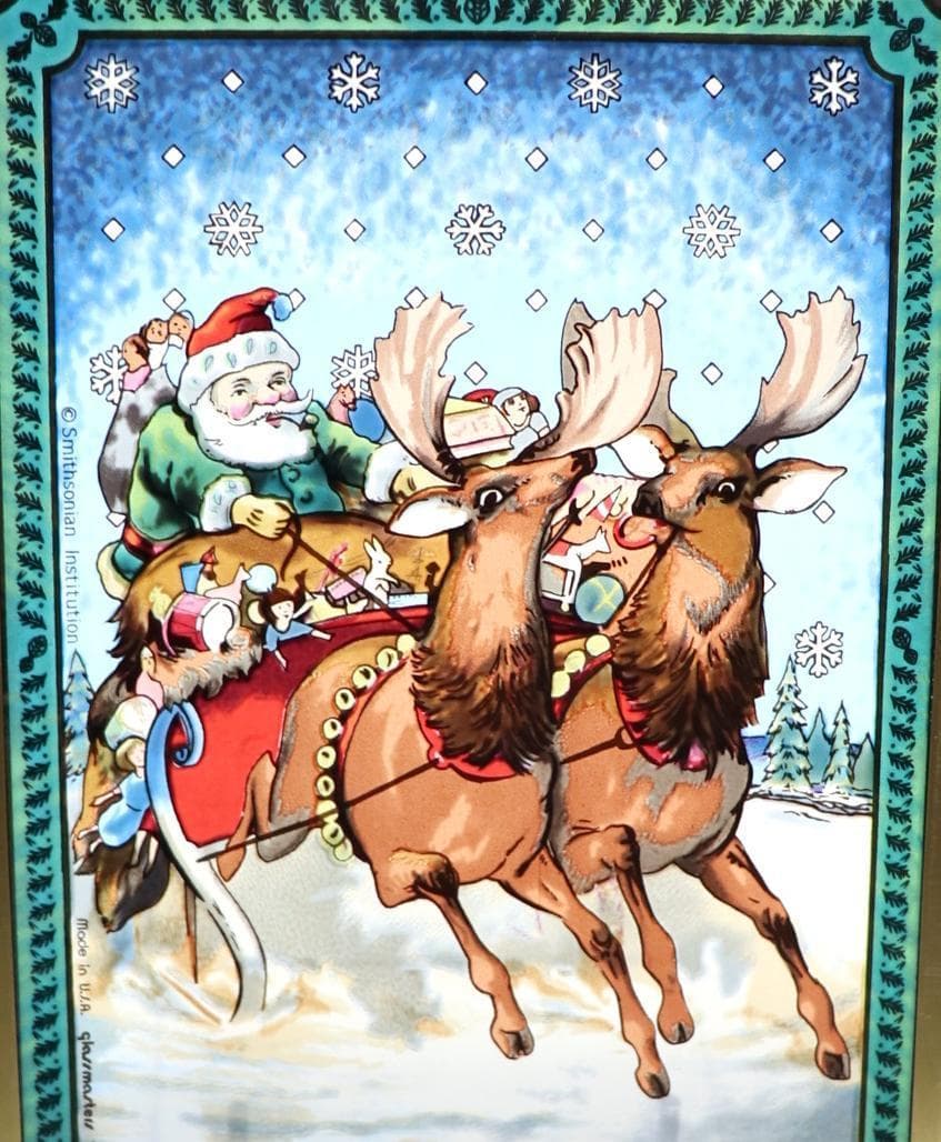 トナカイに乗るサンタクロース ヴィンテージ ステンドグラス スミソニアン美術館