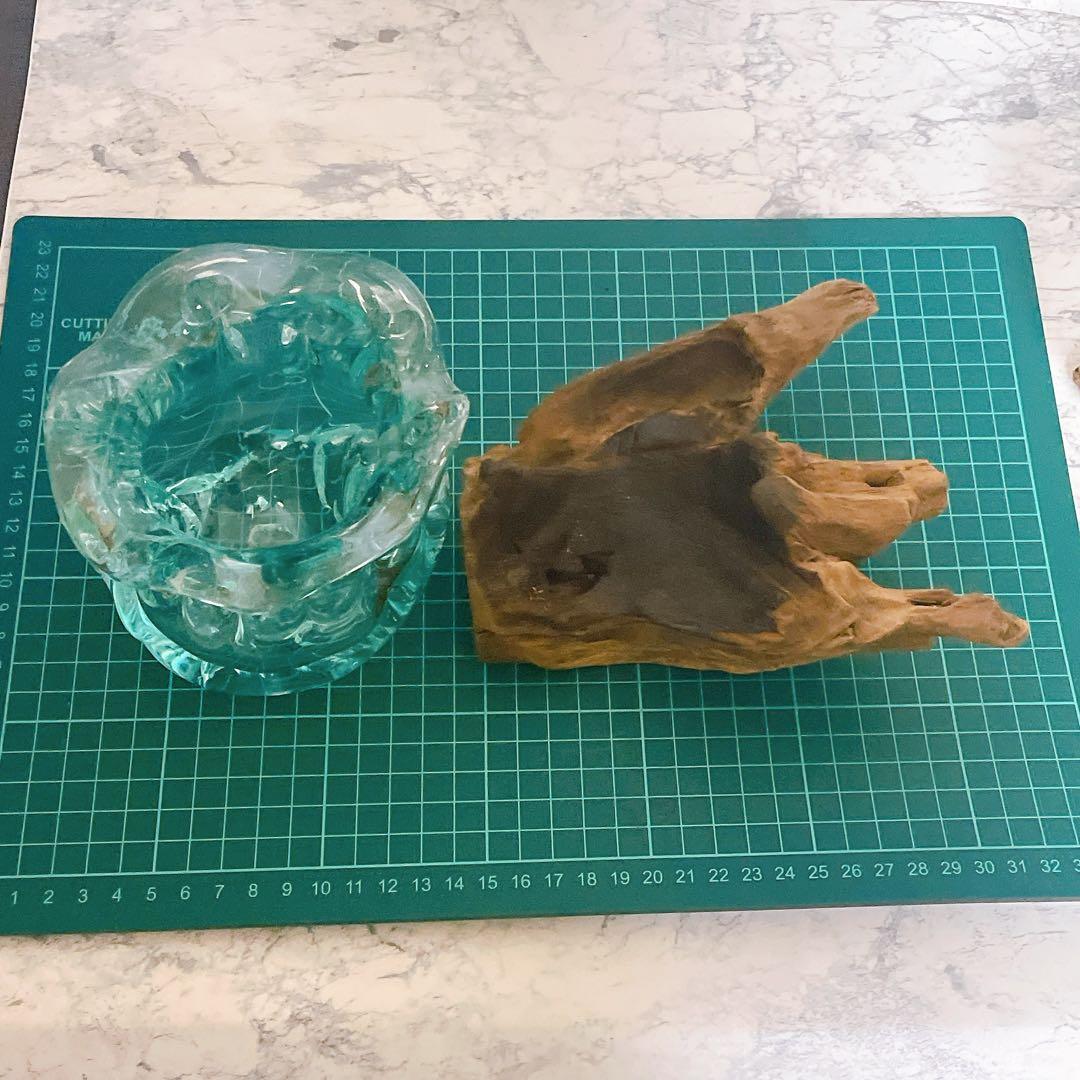 お花型 流木ガラス オブジェ 花瓶 Lサイズ ガラス細工 流木台座 置物