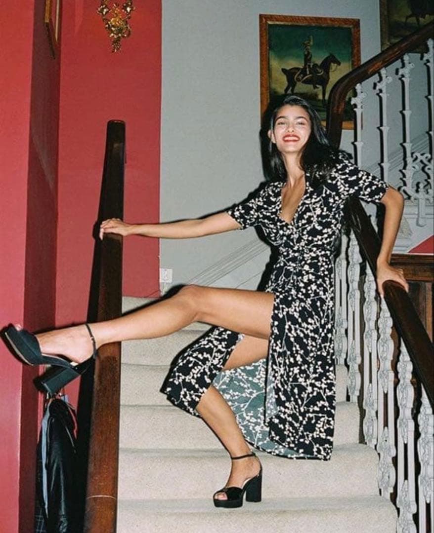 ROUJE Cherry fleurs Gabin 黒 ラップワンピース 36