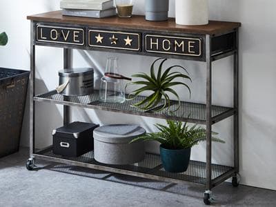 キャスター付   作業台 アイアン コンソールテーブル 幅115 高さ85cm