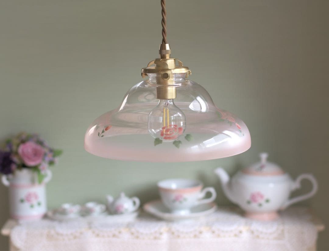 マニーローズ ガラス ワイドベル型シェード&コードペンダント セット　新品