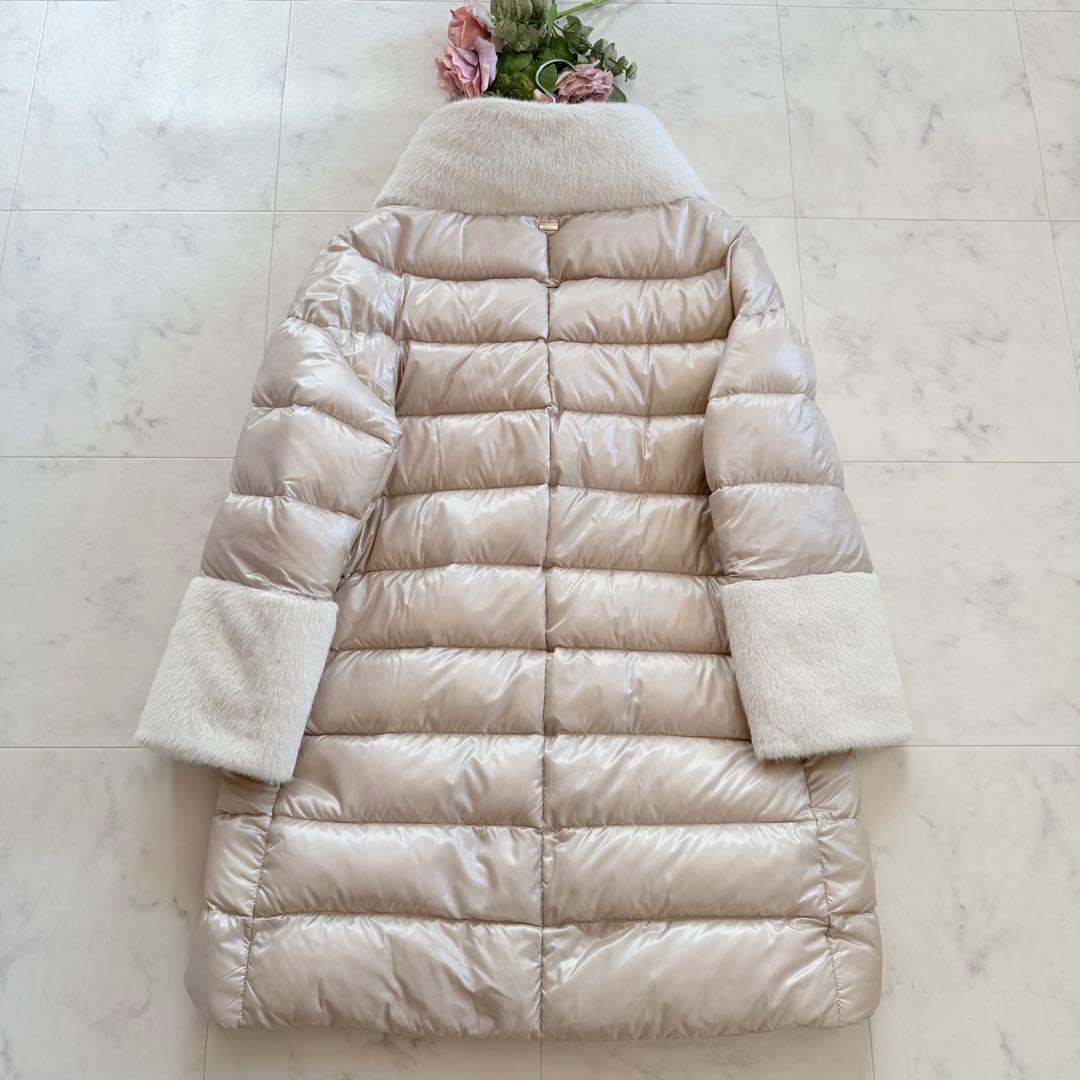 タグ付未使用★HERNO ダウンコート エコファー 異素材 切替 グレージュ42