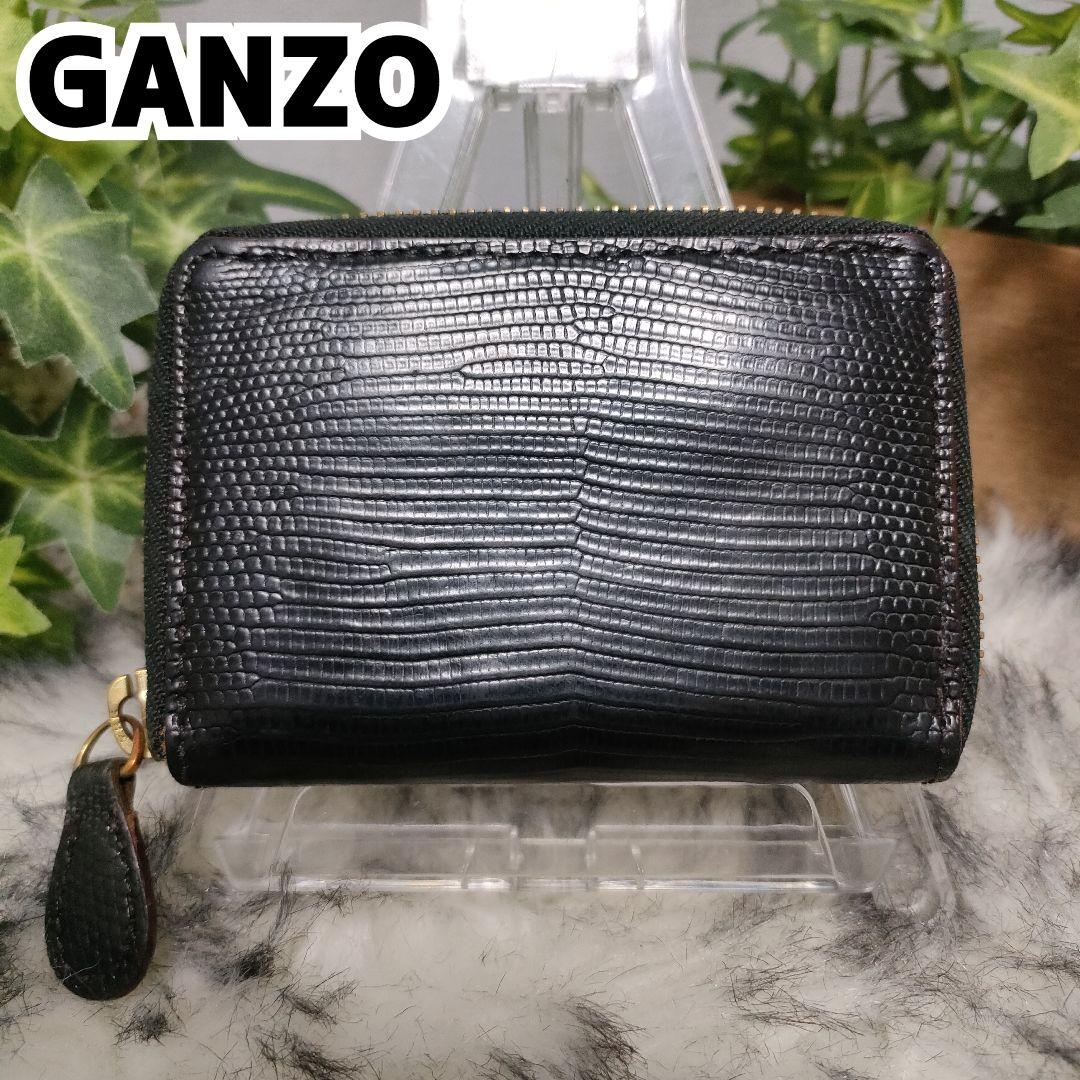 GANZO ケース ブラック ラウンド ガンゾ カードケース 黒 リザード