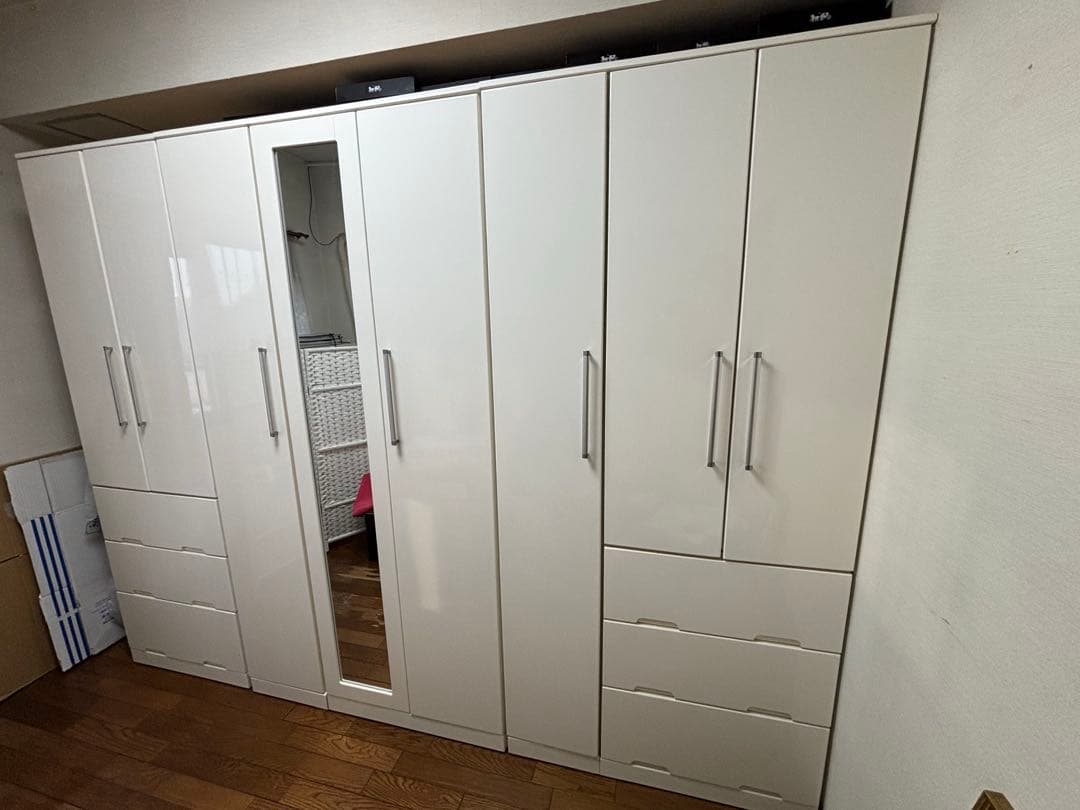 ニトリ　ワードローブ　ホワイト 洋服タンス ミラー付き　FSV-33-100 ②