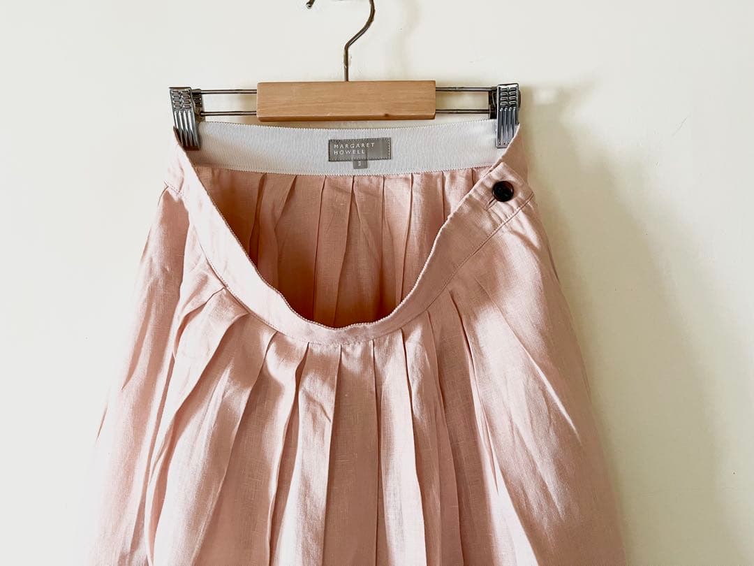 美品 マーガレットハウエル フレンチリネン100% 桜ピンクスカート 3.9万