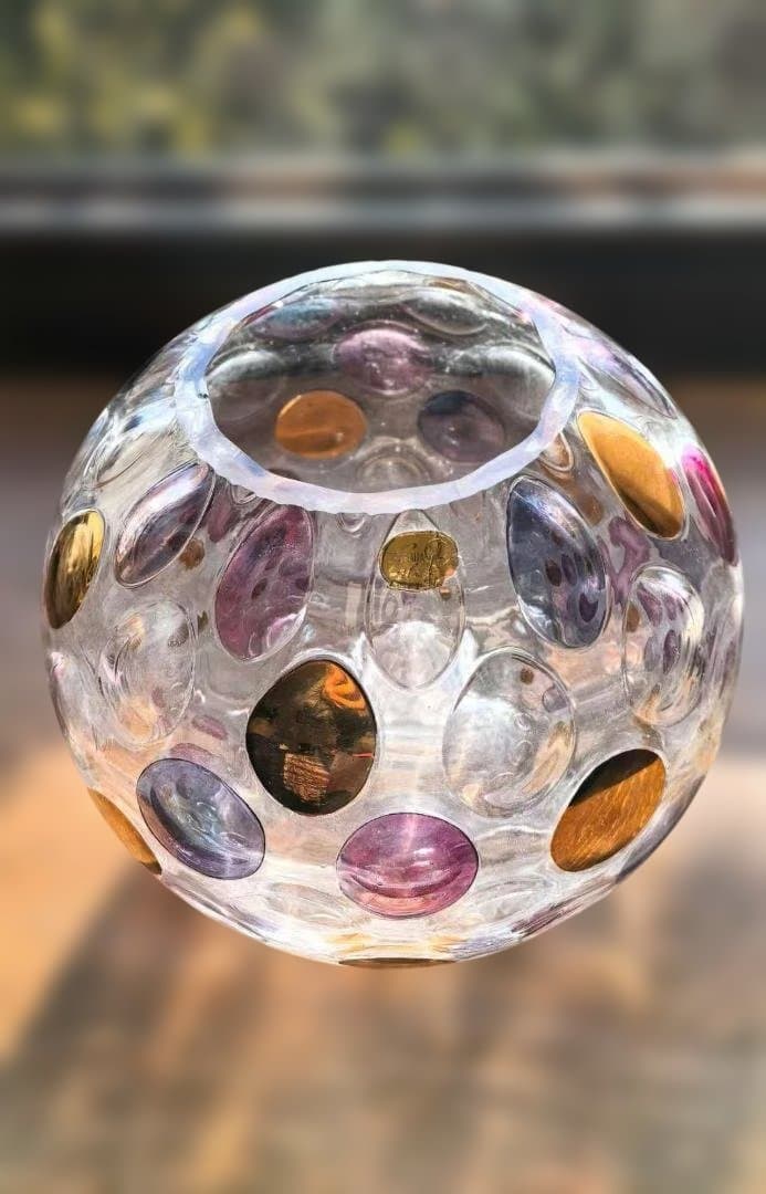 美品 ボヘミアガラス カラードット 花瓶