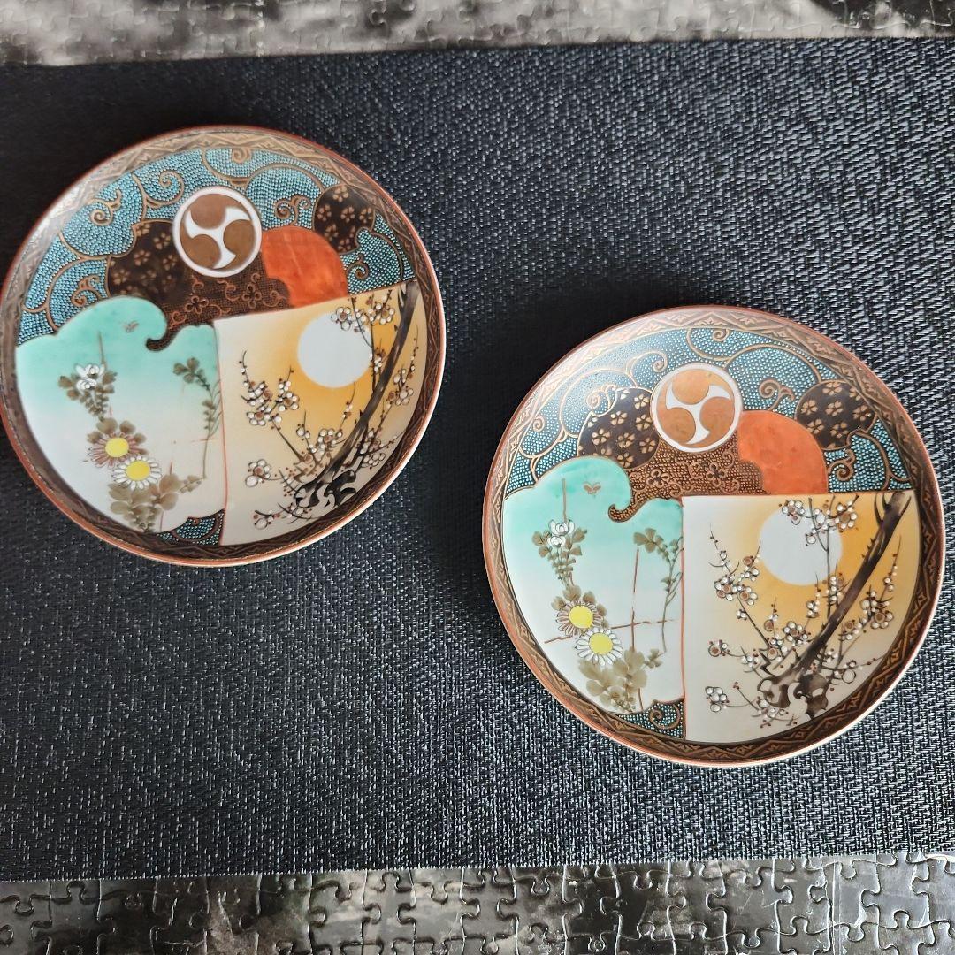 -53/k1　時代九谷　青粒　中皿　2客