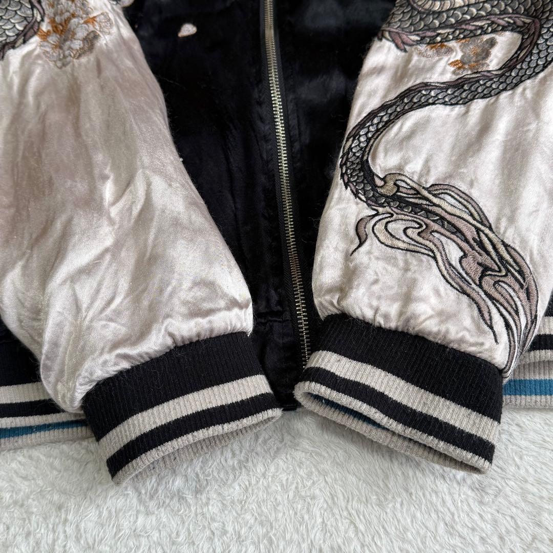 絡繰魂 粋 スカジャン 龍 桜 総柄 リバーシブル 和柄 L ブラック シルバー