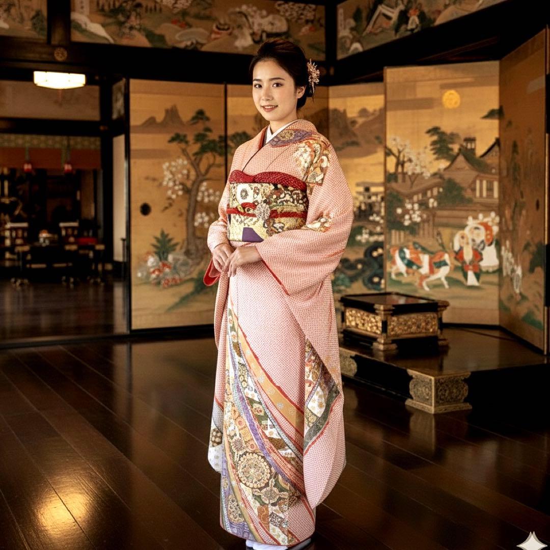 振袖フルセット　のしめ絞り柄　成人式振袖　振袖　裄丈69 ますいわ屋謹製