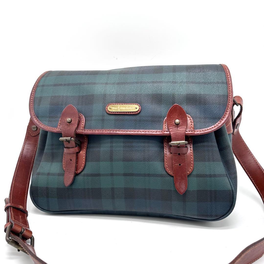 ポロラルフローレン メッセンジャーバッグ ブラックウォッチ PVC グリーン系