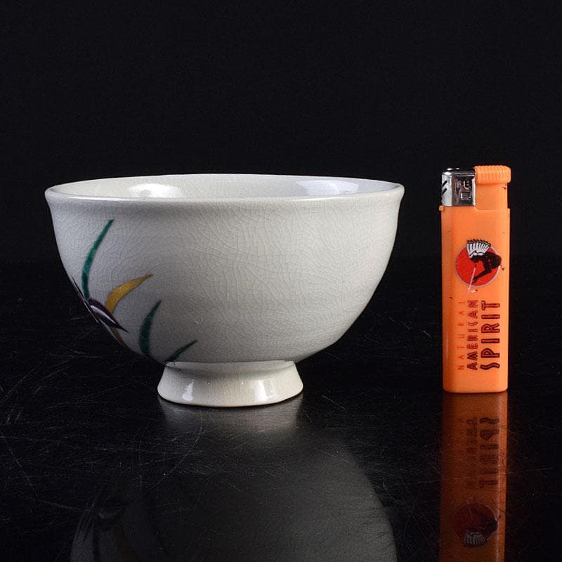 茶道具　真葛焼　宮川香斎作　長造釉　あやめの絵　茶碗　鵬雲斎極め箱　MR9445