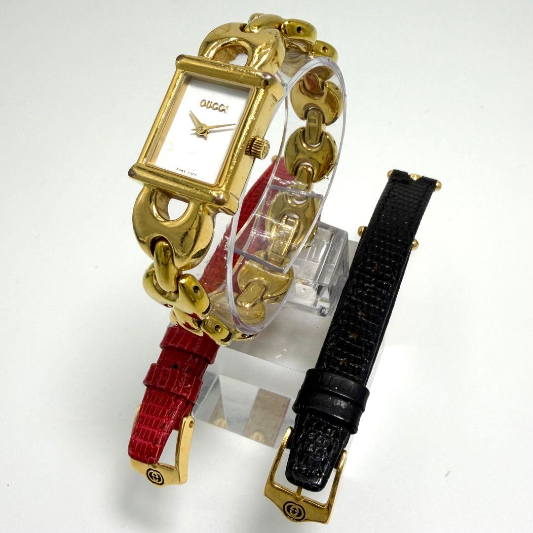 【稼働】 グッチ 腕時計 1800L チェンジベルト クォーツ ゴールドベゼル