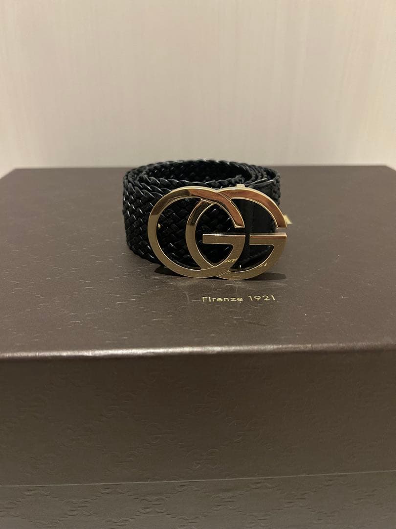 GUCCI ブラックメッシュベルト GGロゴ