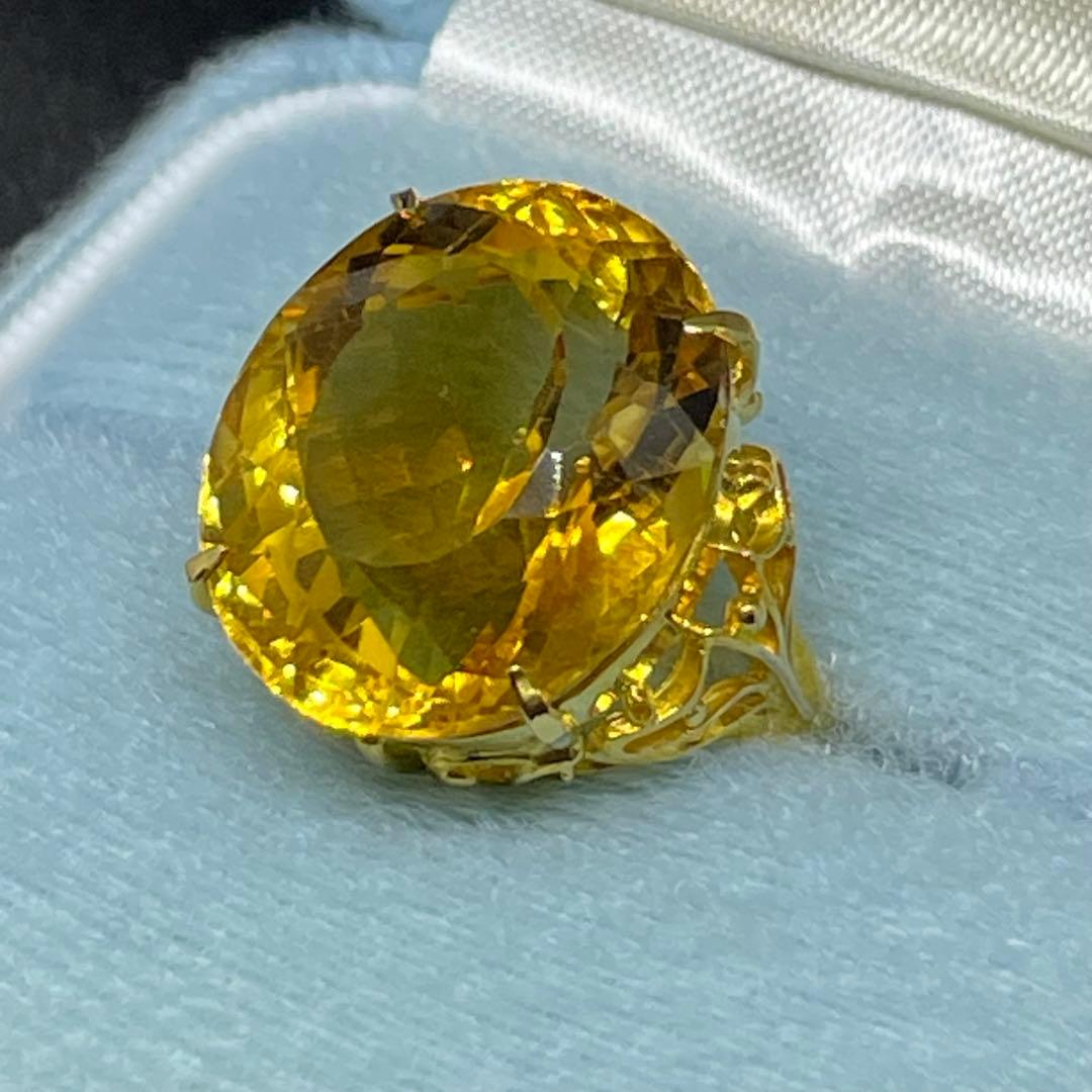 【美品！保証書付】K18 大粒シトリン•トパーズリング 15ct 11号 楕円形