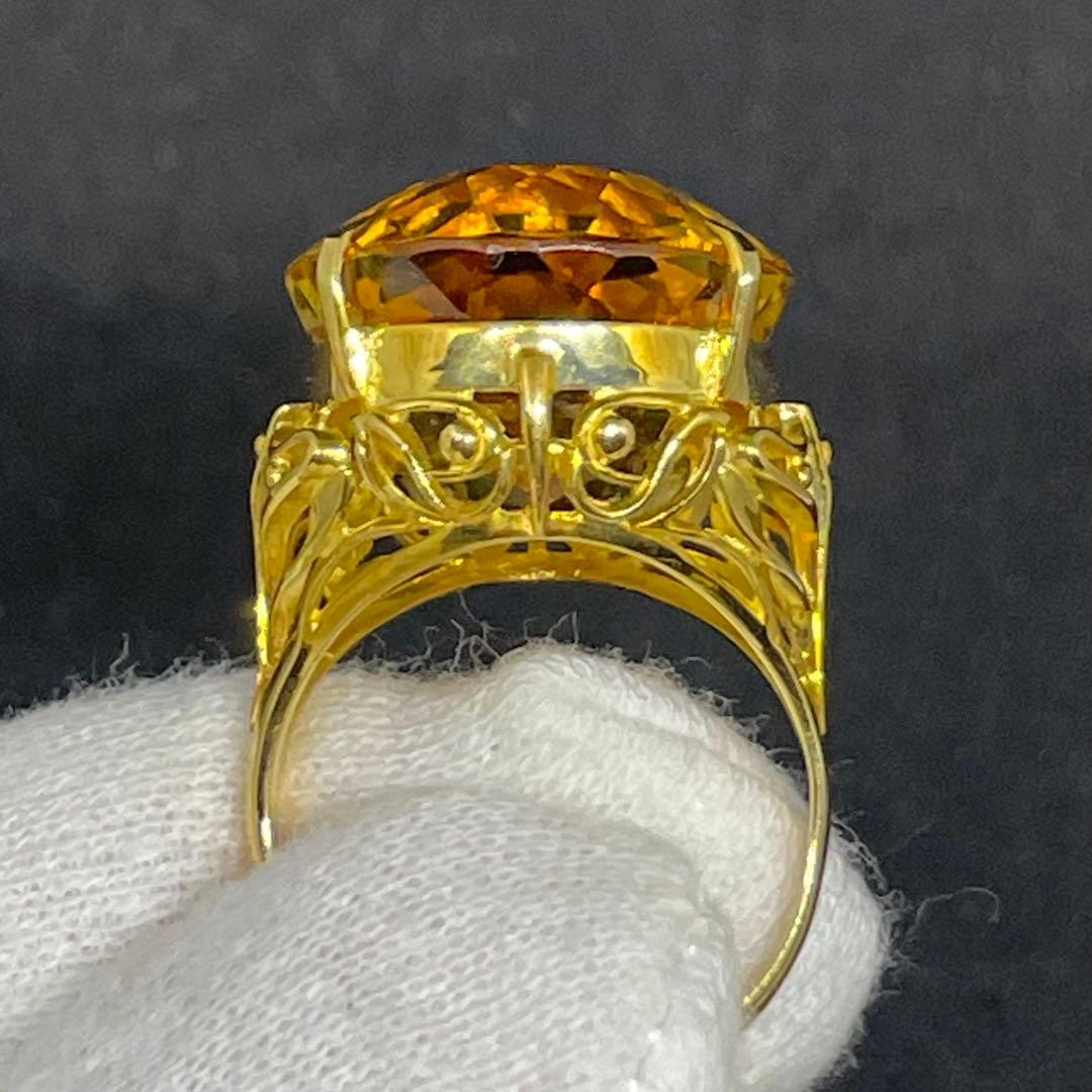 【美品！保証書付】K18 大粒シトリン•トパーズリング 15ct 11号 楕円形