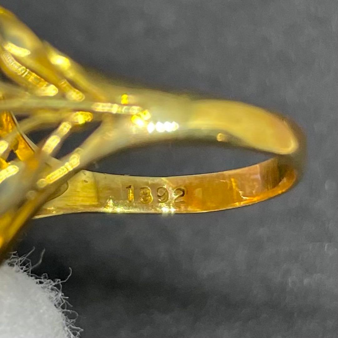 【美品！保証書付】K18 大粒シトリン•トパーズリング 15ct 11号 楕円形