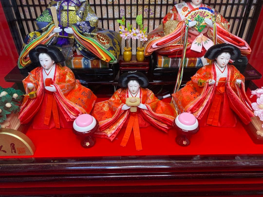 東京久月　雛人形五人飾りアクリルケース入り・間口約５８×奥行約３１×高さ約３８㎝