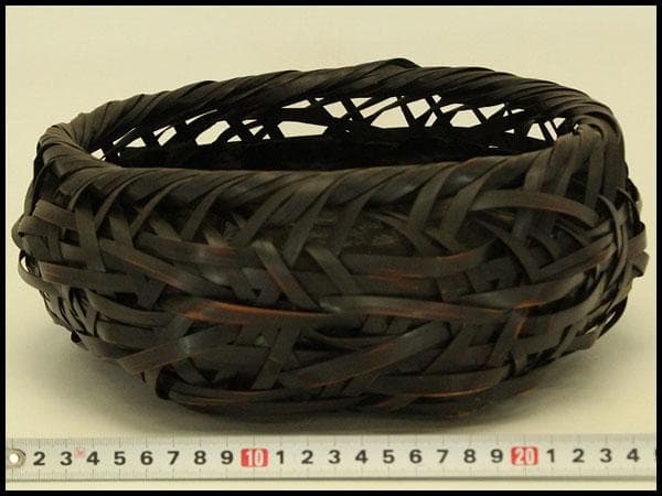 茶道具 竹網 籠 炭斗 時代物(ZE706)
