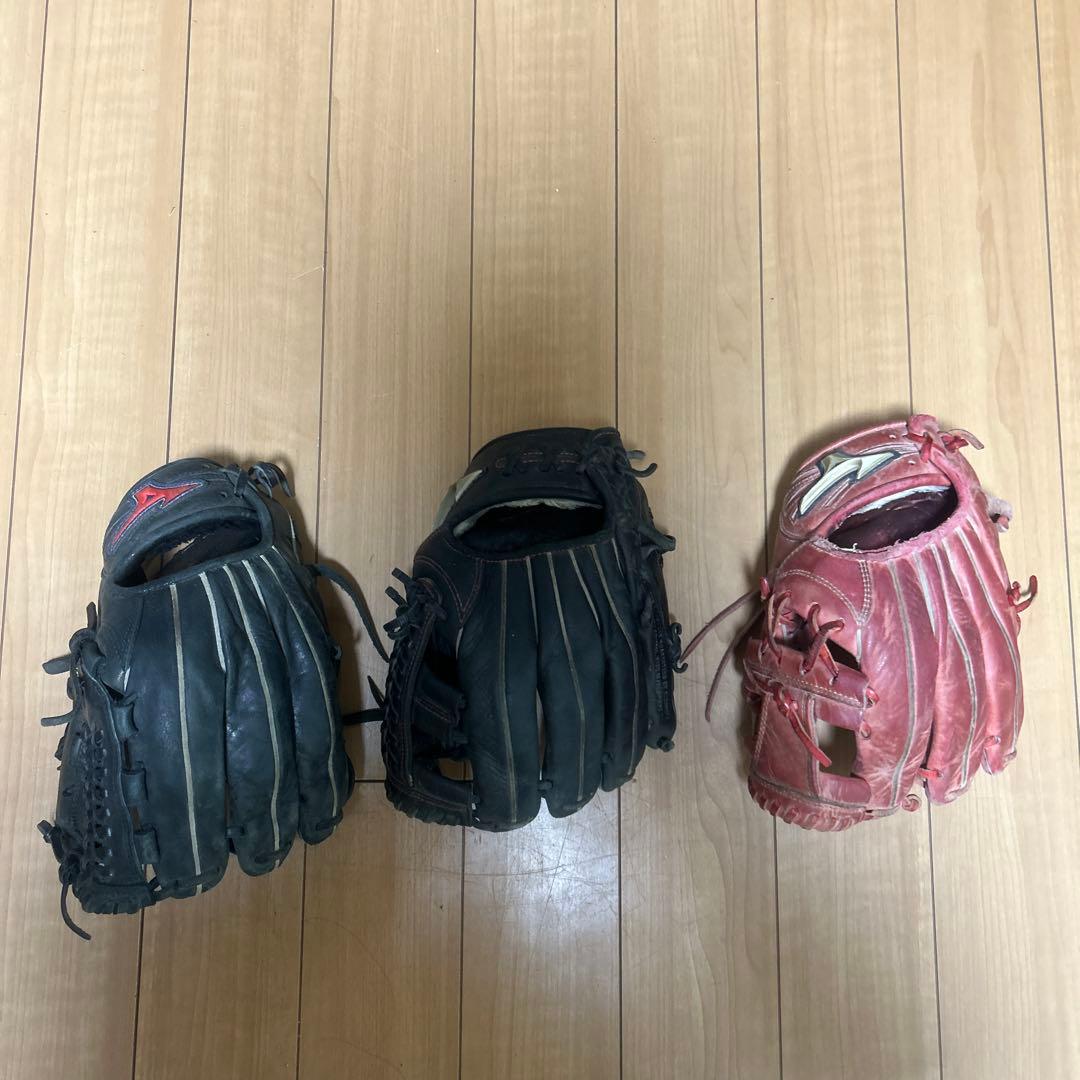 軟式野球グローブ赤黒MIZUNOグローブ3個セット
