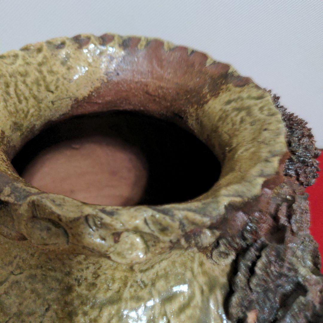 鈴鹿焼・萬古焼・杉野玉龍作・浮彫盛上山水風車図・壺・床飾り・飾り壺・花瓶