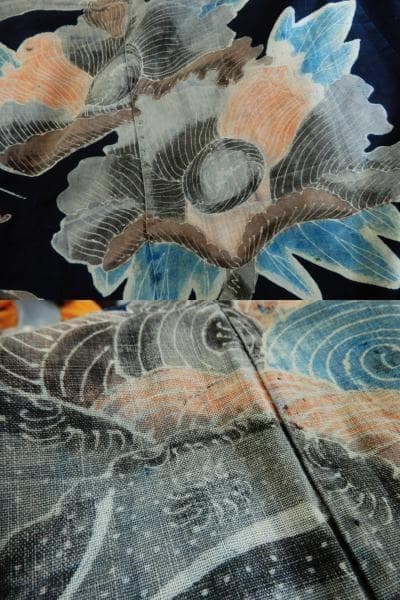 木綿・明治期筒描・唐獅子牡丹・明治の藍木綿・筒描き