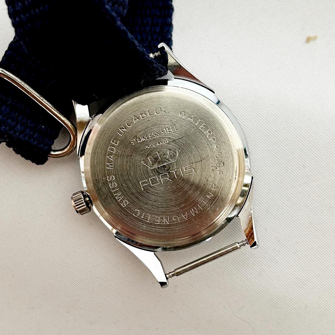 老舗スイスブランドFORTIS ブルーダイアル腕時計 機械式手巻 36㎜17石