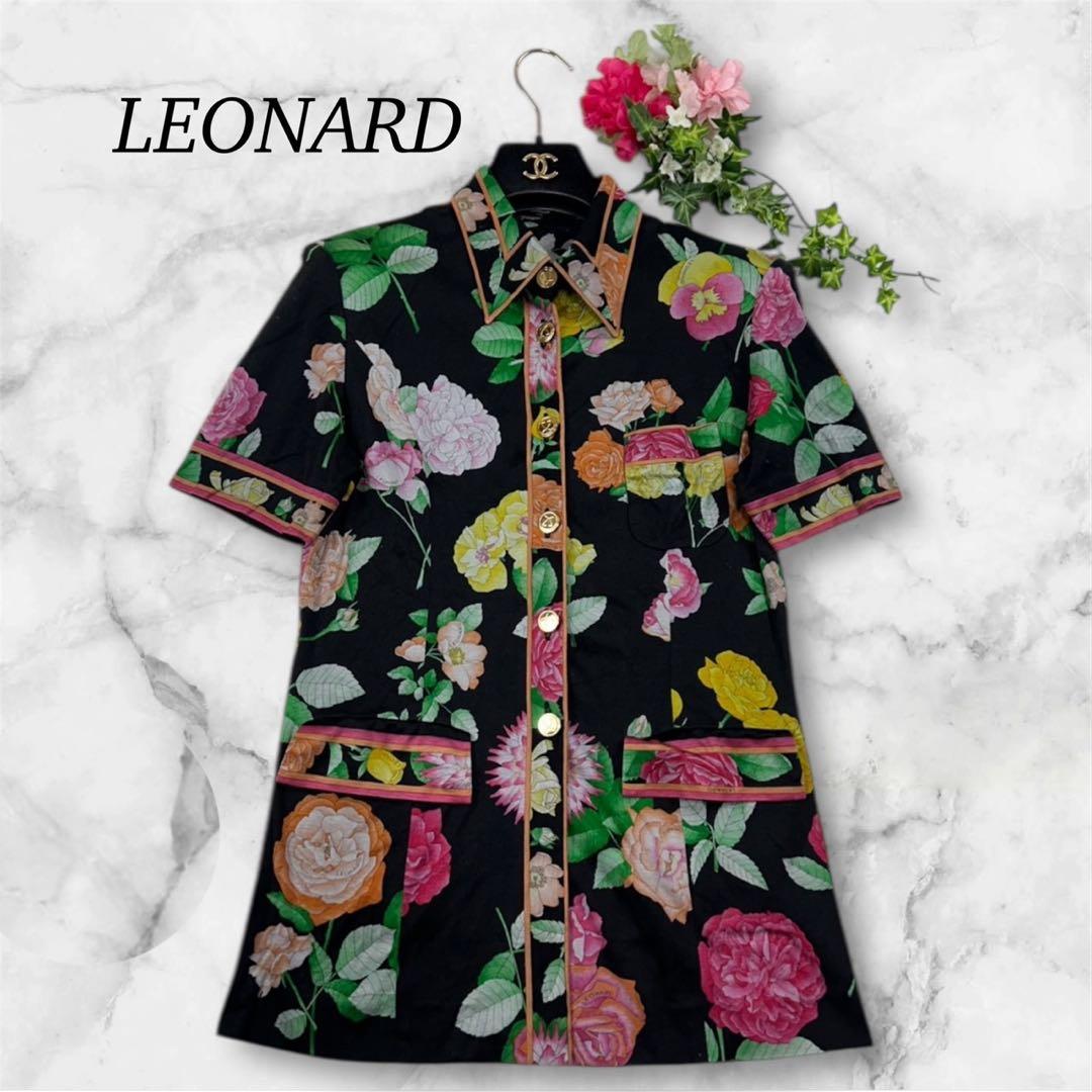 K653 美品 M レオナール 半袖 金ボタン 肩パット入り シャツ レディース