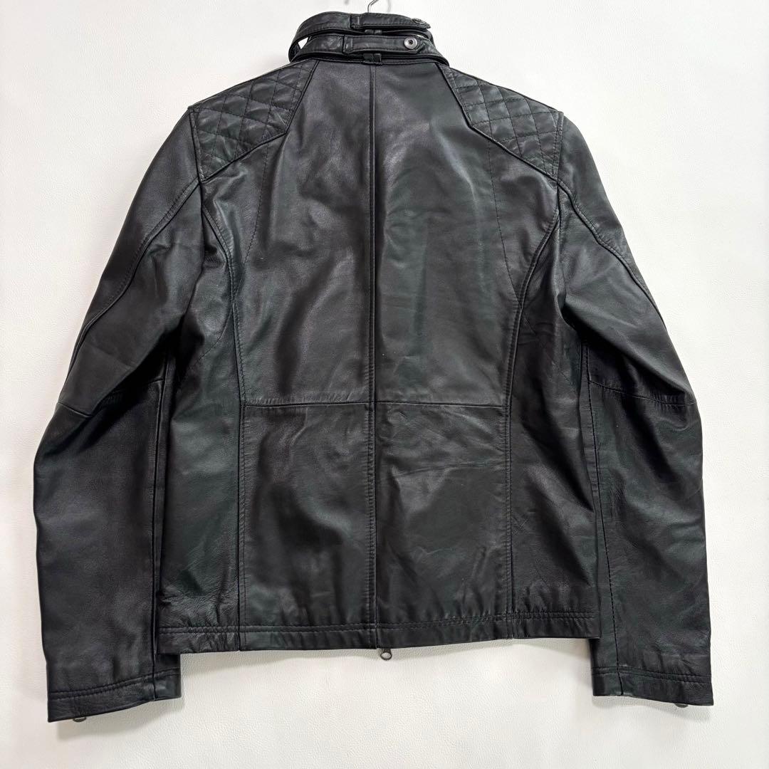 メンズビギ[羊革 キルティング レッド]ライダースジャケット Lサイズ ブラック