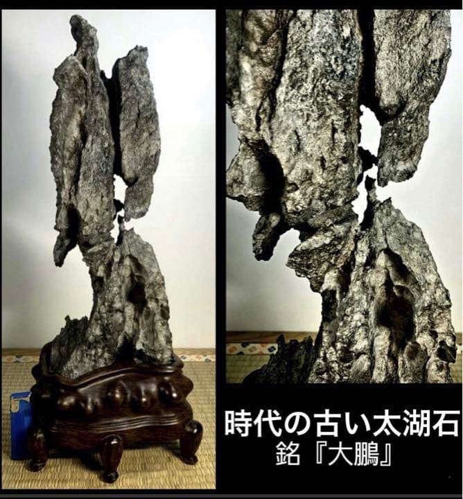 3896 時代の古い太湖石 銘『大鵬』太湖石 高53(cm) 6.68kg