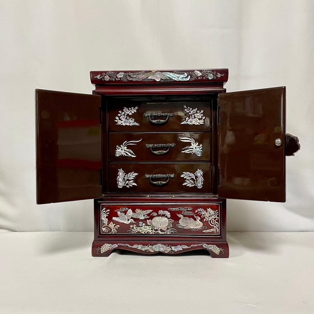 螺鈿細工 希少 小物入れ 花鳥模様 アクセサリーケース 宝石箱 ミニ箪笥