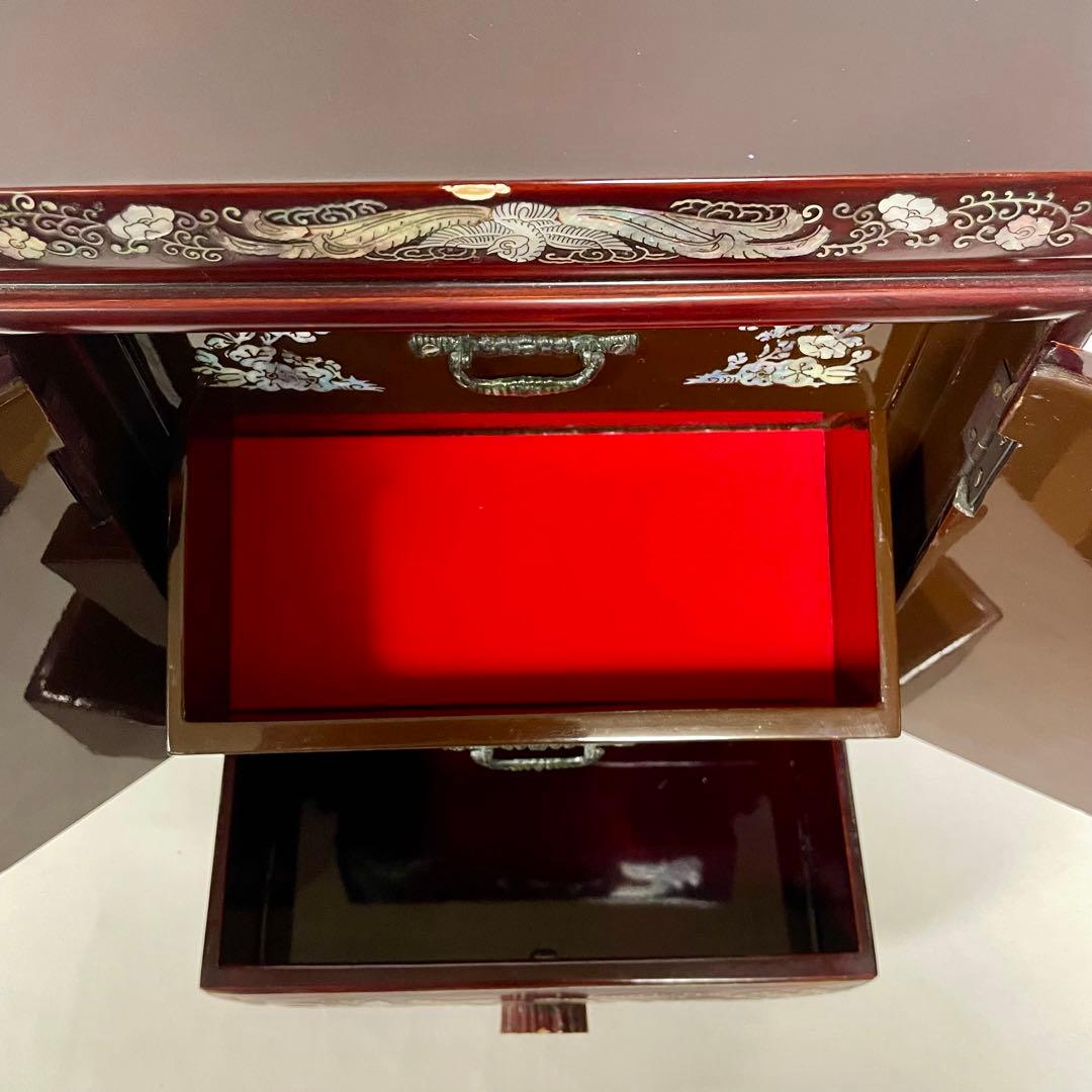 螺鈿細工 希少 小物入れ 花鳥模様 アクセサリーケース 宝石箱 ミニ箪笥