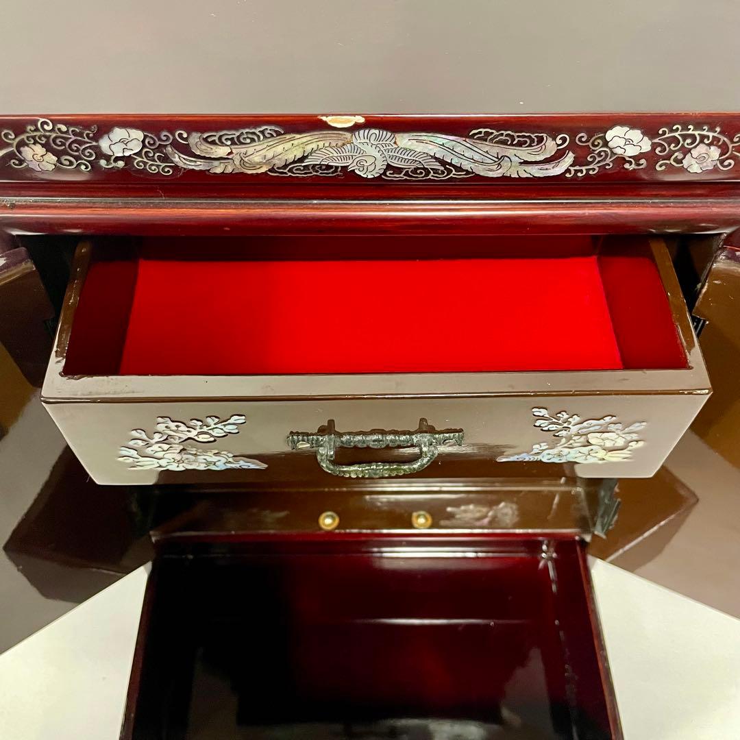 螺鈿細工 希少 小物入れ 花鳥模様 アクセサリーケース 宝石箱 ミニ箪笥